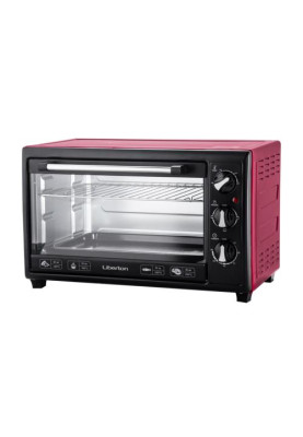 Електродуховка Liberton LEO-350 Red, 1800W, 35 л, металевий корпус, поворотні перемикачі, індикатор роботи, таймер, 3 режими нагрівання, термостат 250 град, комплектація решітка, деко, тримач для деко