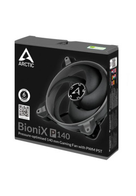 Вентилятор 140 мм, Arctic BioniX P140, Grey, 140х140х28 мм, PWM, 200-1950 об/хв, 4-pin, гідравлічний підшипник (ACFAN00159A)