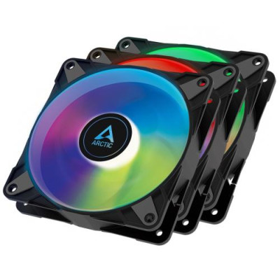 Вентилятор 120 мм, Arctic P12 PWM PST A-RGB, Black, 3 шт, 120х120х25 мм, PWM, ARGB-підсвічування, 0-2000 об/мин, 4-pin / 4-pin, гідравлічний підшипник (ACFAN00232A)