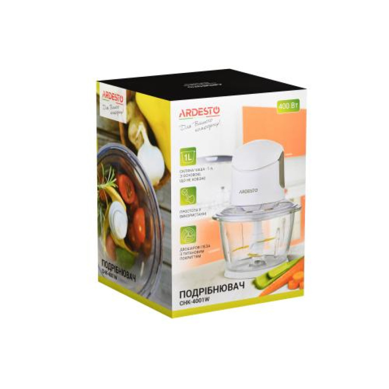 Подрібнювач Ardesto CHK-4001W, White, 400W, ємність 1 л, 1 режим, захист від перегріву