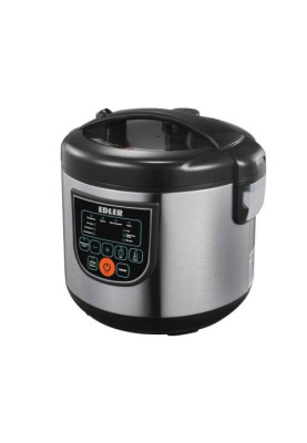 Мультиварка Edler EDMC-2005 Black, 860 Вт, 5 л, 12 програм, світлодиодний дисплей, відкладений старт, мірний стакан, ложка для рису, лоток для приготування на пару, механічне керування
