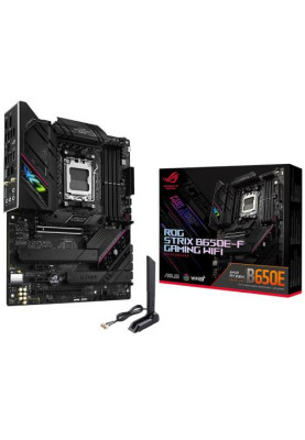Материнська плата AM5 Asus ROG STRIX B650E-F GAMING WIFI, B650, 4xDDR5, Int.Video (CPU), 4xSATA3, 3xM.2, 1xPCI-E 5.0 16x, 1xPCI-E 4.0 16x, 2xPCI-E 4.0 1x, ALC4080, Intel 2.5Gb, WiFi 6, Bluetooth 5.2, 10xUSB3.2/6xUSB2.0, HDMI/DP, ATX