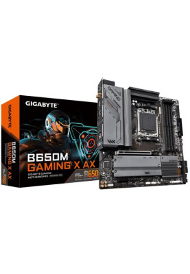 Материнська плата AM5 Gigabyte B650M GAMING X AX, B650, 4xDDR5, Int.Video (CPU), 4xSATA3, 2xM.2, 1xPCI-E 4.0 16x, 1xPCI-E 3.0 1x, Realtek 7.1, Realtek 2.5Gb, WiFi 6, Bluetooth 5.3, 7xUSB3.2/6xUSB2.0, HDMI/2xDP, MicroATX