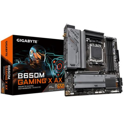 Материнська плата AM5 Gigabyte B650M GAMING X AX, B650, 4xDDR5, Int.Video (CPU), 4xSATA3, 2xM.2, 1xPCI-E 4.0 16x, 1xPCI-E 3.0 1x, Realtek 7.1, Realtek 2.5Gb, WiFi 6, Bluetooth 5.3, 7xUSB3.2/6xUSB2.0, HDMI/2xDP, MicroATX