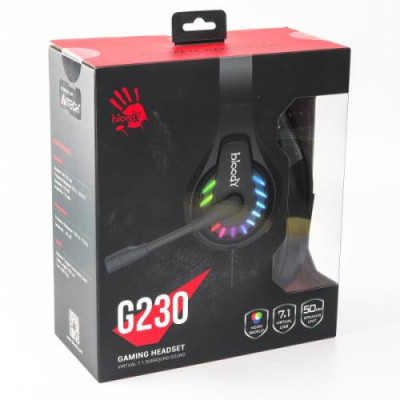 Навушники Bloody G230 Black, игрові з мікрофоном, Neon LED, USB, накладні, кабель 2.0 м