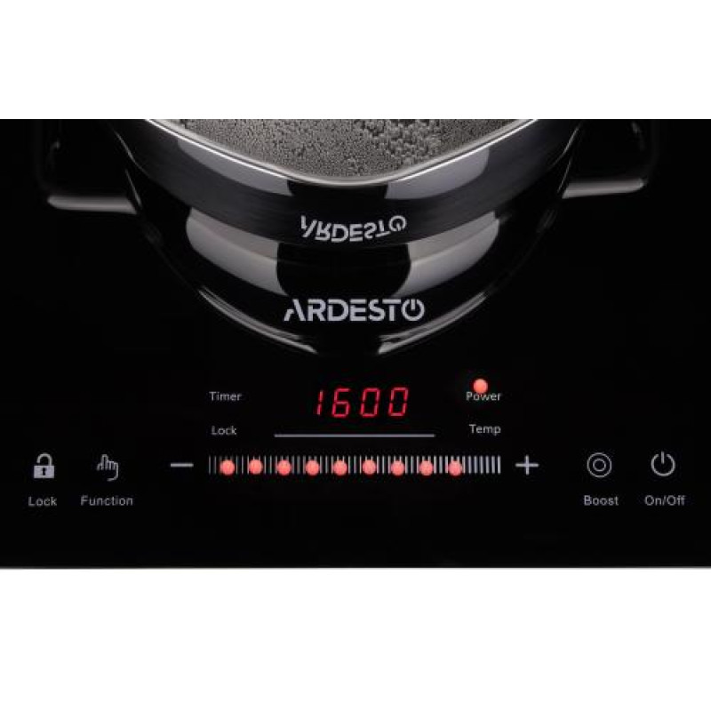 Настільна плита Ardesto ICS-B118, Black, 1800W, індукційна, сенсорне керування, 1 конфорка, загартоване скло, дисплей, таймер, 31x7x60 см