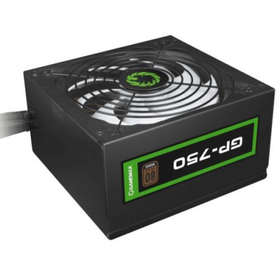 Блок живлення 750 Вт, GameMax GP-750, Black, 80+ Bronze, Active PFC, 14 см, 3xMolex / 7xSATA / 4x6+2-pin / 1x4+4-pin / 1x20+4-pin, захист OVP / UVP / SIP / OCP / OLP / OPP / SCP