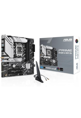 Материнська плата LGA1700, Asus PRIME B760M-A WIFI D4, B760, 4xDDR4, Int.Video(CPU), 4xSATA3, 2xM.2, 3xPCI-E 16x 4.0, Realtek 7.1, Realtek 2.5Gb, WiFi 6, Bluetooth 5.2, 5xUSB3.2/7xUSB2.0, HDMI/DP, MicroATX