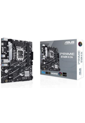 Материнська плата LGA1700, Asus PRIME B760M-K D4, B760, 2xDDR4, Int.Video(CPU), 4xSATA3, 2xM.2, 1xPCI-E 16x 4.0, 2xPCI-E 1x 4.0, Realtek 7.1, Realtek 2.5Gb, 5xUSB3.2/4xUSB2.0, VGA/HDMI, MicroATX