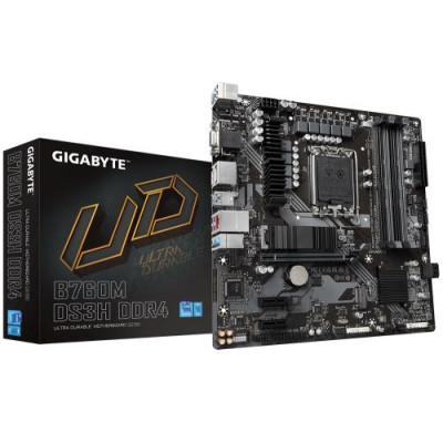 Материнська плата LGA1700, Gigabyte B760M DS3H DDR4, B760, 4xDDR4, Int.Video(CPU), 4xSATA3, 2xM.2, 1xPCI-E 16x 4.0, 2xPCI-E 1x 3. 6xUSB3.2/6xUSB2.0, VGA/HDMI/2xDP, MicroATX