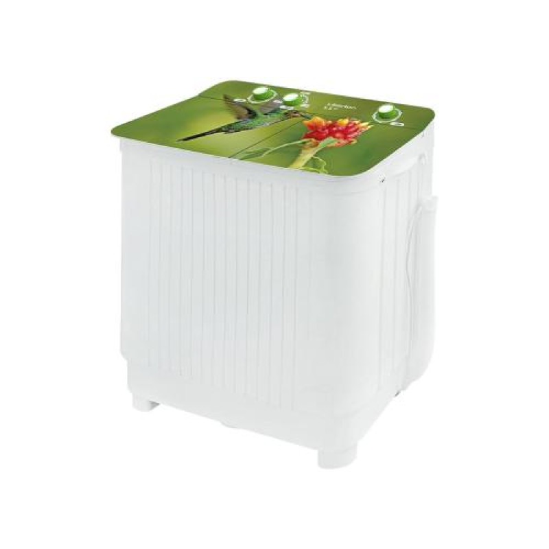 Пральна машина напівавтоматична Liberton LWM-6202 PUMP, White/Green, з 2 барабанами, завантаження 6.2 кг, 3 режими, 1350 об/хв, клас енергоспоживання А, 68х38х86 см
