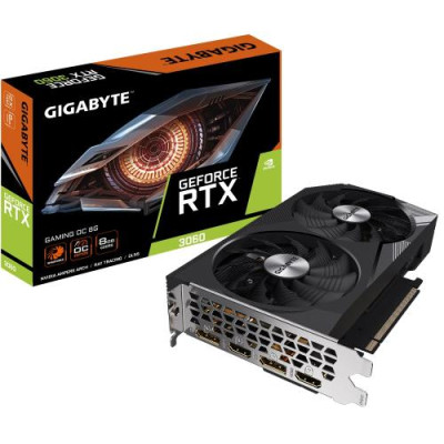 Відеокарта GeForce RTX 3060, Gigabyte, GAMING OC, 8Gb GDDR6, 128-bit, 2xHDMI/2xDP, 1807/15000 MHz, 8-pin (GV-N3060GAMING OC-8GD)