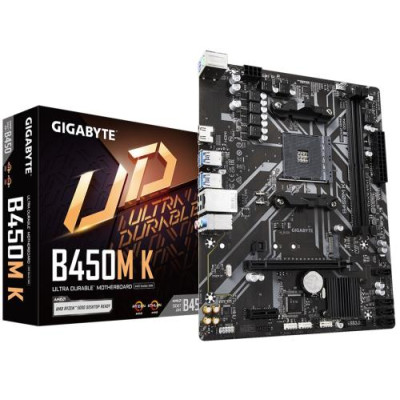 Мат.плата AM4 (B450) Gigabyte B450M K, B450, 2xDDR4, Int.Video(CPU), 4xSATA3, 1xM.2, 1xPCI-E 16x 3.0, 1xPCI-E 1x 2.0, ALC887, RTL8111H, 6xUSB3.2/6xUSB2.0, HDMI, MicroATX