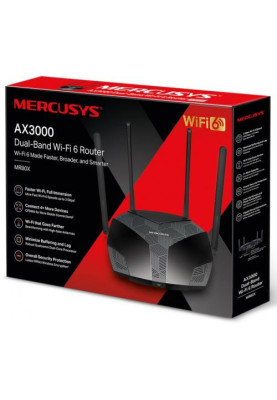 Роутер Mercusys MR80X Wi-Fi 802.11ax, 2976Mb, 3 LAN 10/100/1000Mb, Wi-Fi 6
