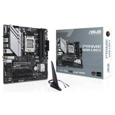 Материнська плата AM5 Asus PRIME B650M-A WIFI II, B650, 4xDDR5, Int.Video (CPU), 4xSATA3, 2xM.2, 3xPCI-E 4.0 16x, Realtek 7.1, Realtek 2.5Gb, WiFi 6, Bluetooth 5.2, 6xUSB3.2/6xUSB2.0, VGA/HDMI/DP, MicroATX