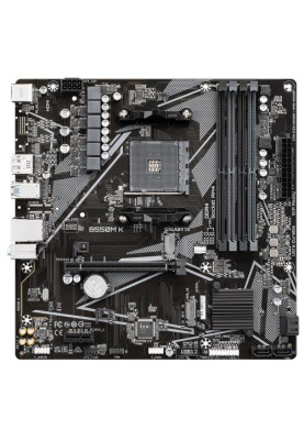 Мат.плата AM4 (B550) Gigabyte B550M K, B550, 4xDDR4, Int.Video(CPU), 4xSATA3, 2xM.2, 1xPCI-E 16x 4.0, 1xPCI-E 1x 3.0, ALC887, RTL8118AS, 6xUSB3.2/6xUSB2.0, HDMI/DP, MicroATX