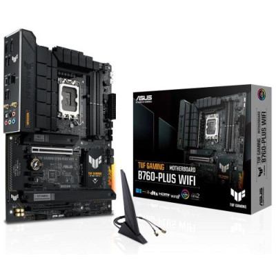 Материнська плата LGA1700, ASUS TUF GAMING B760-PLUS WIFI, B760, 4xDDR5, Int. Realtek 7.1, Realtek 2.5Gb, WiFi 6, Bluetooth 5.2, 7xUSB3.2/3xUSB2.0, HDMI/DP, ATX