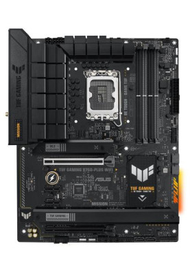 Материнська плата LGA1700, Asus TUF GAMING B760-PLUS WIFI, B760, 4xDDR5, Int.Video(CPU), 4xSATA3, 3xM.2, 1xPCI-E 16x 5.0, 1xPCI-E 16x 3.0, 2xPCI-E 1x 3.0, Realtek 7.1, Realtek 2.5Gb, WiFi 6, Bluetooth 5.2, 7xUSB3.2/3xUSB2.0, HDMI/DP, ATX
