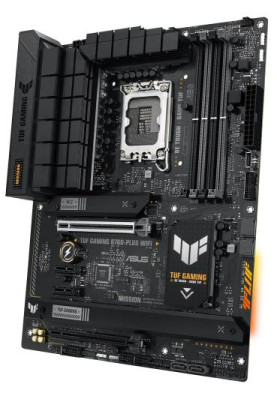 Материнська плата LGA1700, Asus TUF GAMING B760-PLUS WIFI, B760, 4xDDR5, Int.Video(CPU), 4xSATA3, 3xM.2, 1xPCI-E 16x 5.0, 1xPCI-E 16x 3.0, 2xPCI-E 1x 3.0, Realtek 7.1, Realtek 2.5Gb, WiFi 6, Bluetooth 5.2, 7xUSB3.2/3xUSB2.0, HDMI/DP, ATX