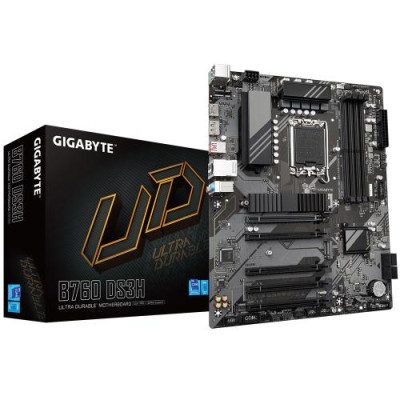 Материнська плата LGA1700, Gigabyte B760 DS3H, B760, 4xDDR5, Int.Video(CPU), 4xSATA3, 2xM.2, 1xPCI-E 16x 4.0, 4xPCI-E 16x 3.0, Real 5xUSB3.2/8xUSB2.0, HDMI/DP, ATX
