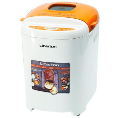 Хлібопіч Liberton LBM-6301 White/Orange 550W, макс.вага випічки 0,7/0.9kg, 11 програм, дисплей, оглядове вікно, підтримка температури, відстрочка старту