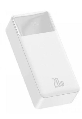 Універсальна мобільна батарея 30000 mAh, Baseus Bipow, White, 20 Вт, 1xType-C (PD 3.0) / 2xUSB (QC3.0), цифровий LED дисплей (PPBD050402)