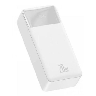 Універсальна мобільна батарея 30000 mAh, Baseus Bipow, White, 20 Вт, 1xType-C (PD 3.0) / 2xUSB (QC3.0), цифровий LED дисплей (PPBD050402)