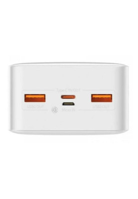 Універсальна мобільна батарея 30000 mAh, Baseus Bipow, White, 20 Вт, 1xType-C (PD 3.0) / 2xUSB (QC3.0), цифровий LED дисплей (PPBD050402)