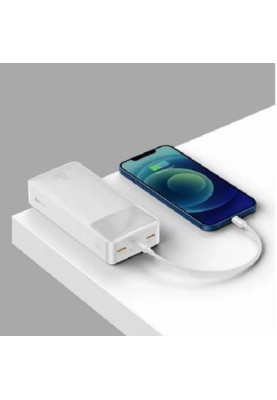Універсальна мобільна батарея 30000 mAh, Baseus Bipow, White, 20 Вт, 1xType-C (PD 3.0) / 2xUSB (QC3.0), цифровий LED дисплей (PPBD050402)