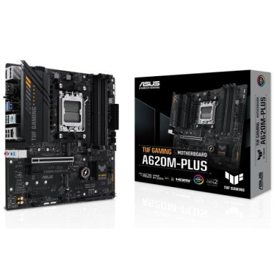 Материнська плата AM5 Asus TUF GAMING A620M-PLUS, A620, 4xDDR5, Int.Video (CPU), 4xSATA3, 2xM.2, 1xPCI-E 4.0 x16, 2xPCI-E 3.0 x1, Realtek 7.1, Realtek 2.5Gb, 4xUSB3.2/6xUSB2.0, HDMI/2xDP, MicroATX