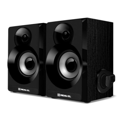 Колонки 2.0 REAL-EL S-200 Black, 2 x 3 Вт, дерево (MDF), живлення від USB, керування з боку