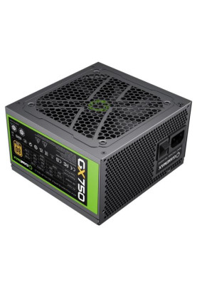 Блок живлення 750 Вт, GameMax GX-750, Black, модульний, 80+ Gold, Active PFC, 12 см, 3xMolex / 6xSATA / 4x6+2-pin / 2x4+4-pin / 1x20+4-pin, захист OVP / UVP / OCP / OLP / OPP / SCP
