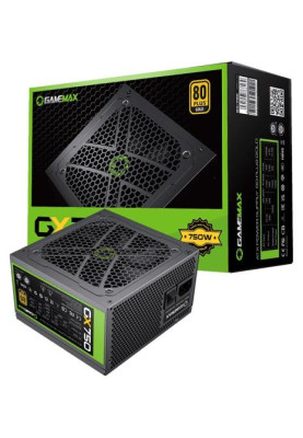 Блок живлення 750 Вт, GameMax GX-750, Black, модульний, 80+ Gold, Active PFC, 12 см, 3xMolex / 6xSATA / 4x6+2-pin / 2x4+4-pin / 1x20+4-pin, захист OVP / UVP / OCP / OLP / OPP / SCP