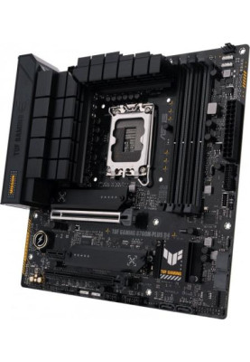 Материнська плата LGA1700, Asus TUF GAMING B760M-PLUS, B760, 4xDDR5, Int.Video(CPU), 4xSATA3, 2xM.2, 1xPCI-E 16x 5.0, 1xPCI-E 16x 4.0, 1xPCI-E 1x 4.0, Realtek 7.1, Realtek 2.5Gb, 8xUSB3.2/4xUSB2.0, HDMI/DP, MicroATX