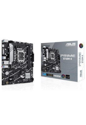 Материнська плата LGA1700, Asus PRIME B760M-K, B760, 2xDDR5, Int.Video(CPU), 4xSATA3, 2xM.2, 1xPCI-E 16x 4.0, 2xPCI-E 1x 4.0, Realtek 7.1, Realtek 2.5Gb, 5xUSB3.2/4xUSB2.0, VGA/HDMI, MicroATX
