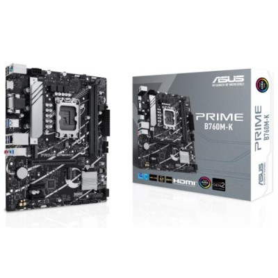 Материнська плата LGA1700, Asus PRIME B760M-K, B760, 2xDDR5, Int.Video(CPU), 4xSATA3, 2xM.2, 1xPCI-E 16x 4.0, 2xPCI-E 1x 4.0, Realtek 7. 5xUSB3.2/4xUSB2.0, VGA/HDMI, MicroATX