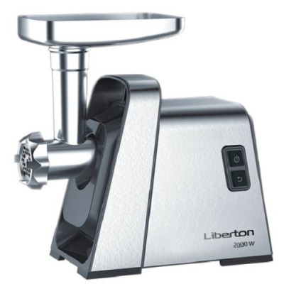 М'ясорубка Liberton LMG-20T02S, Silver/Black, 2000W, продуктивність 1.4кг/хв, 3 диски з відварами 3/5/7мм, насадка для томатів/ковбасок/кеббе, реверс, шнек металевий, захист від перегріву