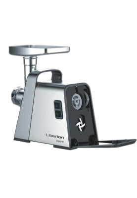 М'ясорубка Liberton LMG-20T02S, Silver/Black, 2000W, продуктивність 1.4кг/хв, 3 диски з отворами 3/5/7мм, насадка для томатів/ковбасок/кеббе, реверс, шнек металевий, захист від перегріву