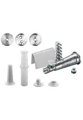 М'ясорубка Liberton LMG-20T02S, Silver/Black, 2000W, продуктивність 1.4кг/хв, 3 диски з отворами 3/5/7мм, насадка для томатів/ковбасок/кеббе, реверс, шнек металевий, захист від перегріву