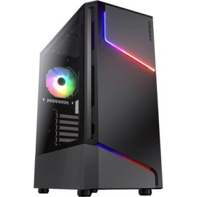 Корпус Cougar MX360 RGB Black, без БЖ, Mid Tower, ATX / Micro ATX / Mini ITX, 3xUSB, 2x3.5"/2x2.5", 1x120 RGB Fan, скляне вікно, 210x460x378мм