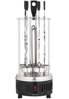 Електрошашличниця Ardesto VEG-HY1000 Steel, 900W, 5 шампурів, обертання 360°, U-подібні нагрівачі, знімний піддон для збору жиру, алюмінієвий кожух, 	захист від перегрівання