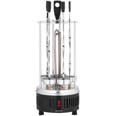 Електрошашличниця Ardesto VEG-HY1000 Steel, 900W, 5 шампурів, обертання 360°, U-подібні нагрівачі, знімний піддон для збирання жиру, алюмінієвий кожух, захист від перегрівання
