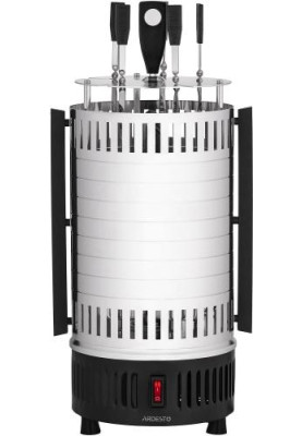 Електрошашличниця Ardesto VEG-HY1000 Steel, 900W, 5 шампурів, обертання 360°, U-подібні нагрівачі, знімний піддон для збору жиру, алюмінієвий кожух, 	захист від перегрівання