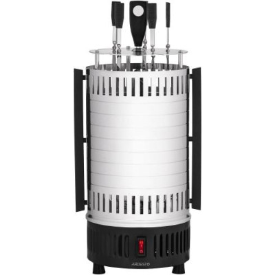 Електрошашличниця Ardesto VEG-HY1000 Steel, 900W, 5 шампурів, обертання 360°, U-подібні нагрівачі, знімний піддон для збирання жиру, алюмінієвий кожух, захист від перегрівання