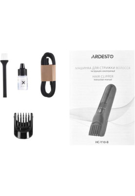 Машинка для стрижки Ardesto HC-Y10-B, Black, живлення акумулятор, кількість установок довжини 10 (1-10мм), 1 насадка, леза з нерж. сталі