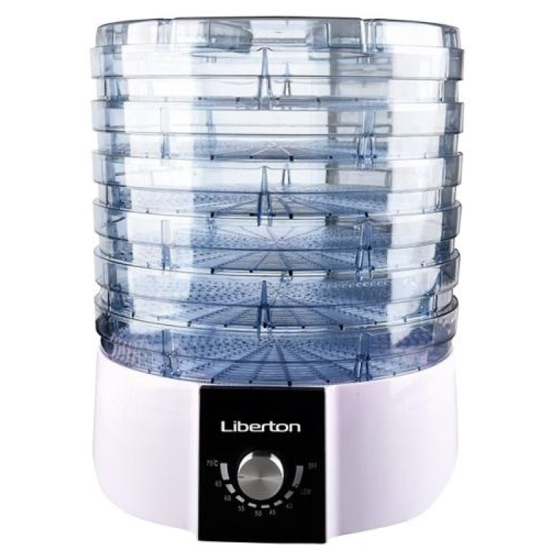 Сушарка овочів та фруктів Liberton LFD-5523P, White, 520W, механічне керування, об'єм 21л, 7+2 ярусів, діапазон температури 35-70C, регулювання висоти