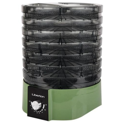Сушарка овочів та фруктів Liberton LFD-5524P, Green/Black, 520W, механічне керування, об'єм 21 л, 7+2 ярусів, регулювання висоти, діапазон температури 35-70C