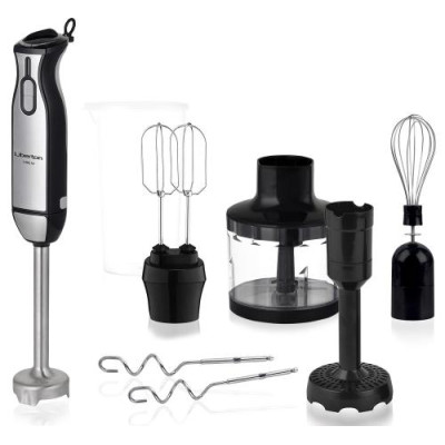 Блендер Liberton LHB-0306 Black, 1000W, занурювальний, плавне регулювання швидкості + Турбо, аксесуари: вінчик для збивання, мірний стакан (600мл), чаша подрібнювача (500мл), насадка-міксер, гак для тіста, насадка для пюре