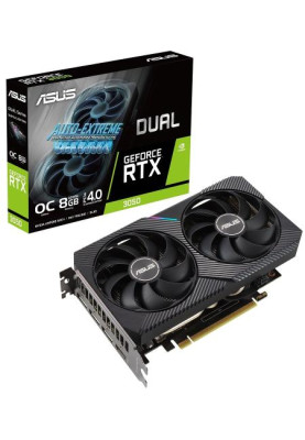 Відеокарта GeForce RTX 3050, Asus, DUAL OC V2, 8Gb GDDR6, 128-bit, DVI-D/HDMI/DP, 1852/14000 MHz, 6-pin (DUAL-RTX3050-O8G-V2)
