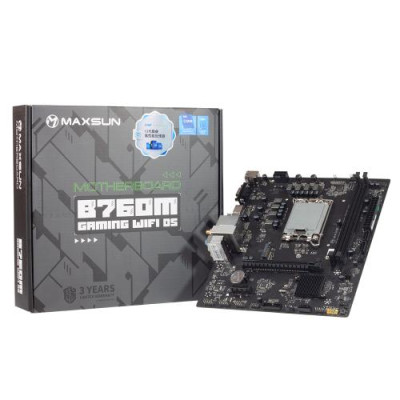 Мат.плата LGA1700, Maxsun B760M GAMING WIFI D5, B760, 2xDDR5, Int.Video(CPU), 3xSATA3, 1xPCI-E 16x 4.0, 1xPCI-E 1x, 1xM.2 4.0, WiFi 6+BT5.2, RTL8125B, 4xUSB3.2xUSB2.0, VGA/HDMI, MicroATX (MS-B760M GAMING WIFI D5)